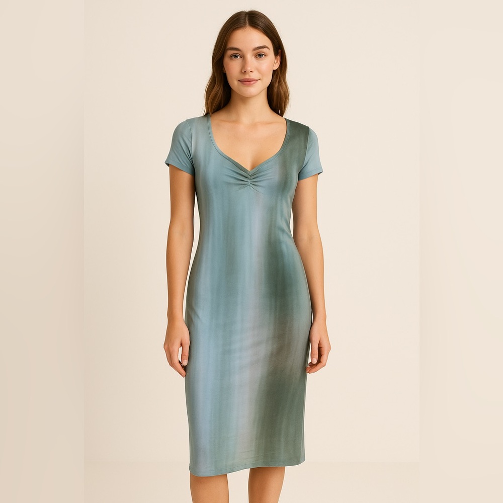 ❌ SOLD - Caution To The Wind Blue Green Tie Dye Sheer Midi Dress with Slip